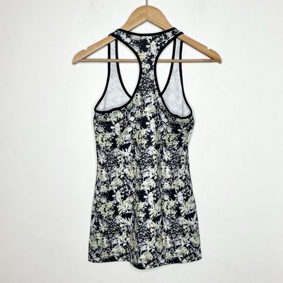 Lululemon Cool Racerback Tank Top Black Blue Yellow Floral Print Womens 8 - Picture 4 of 6